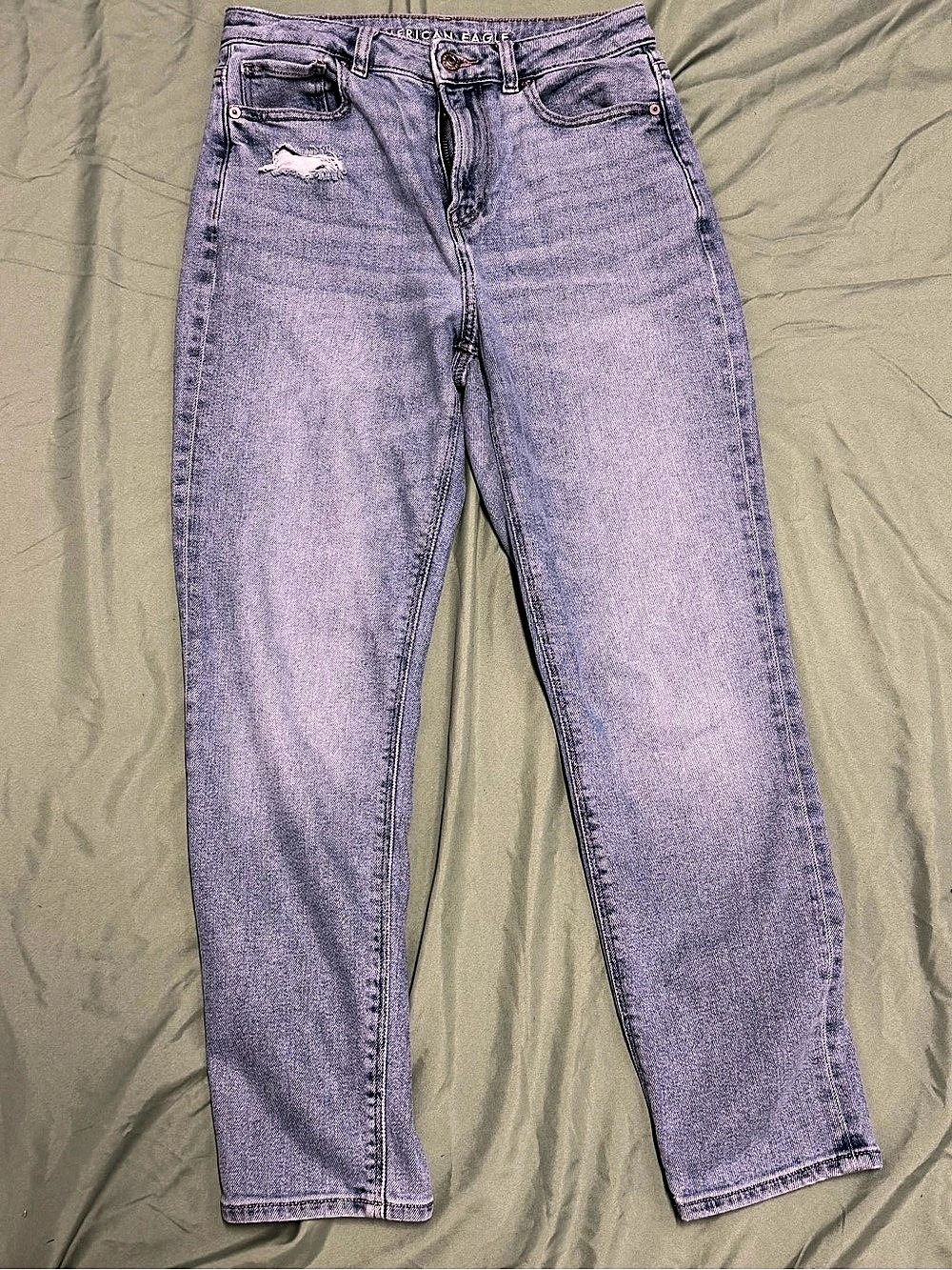 American Eagle AE Stretch Mom Jean Straight Leg Distressed Blue Jeans